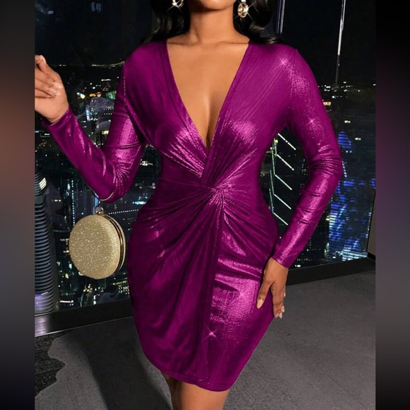 Luxe plunging V neck twist front party formal evening dress - Picture 14 of 16